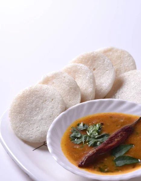 Idli Sambar Coconut Chutney Indian Dish Sydindiska Favorit Mat Rava — Stockfoto