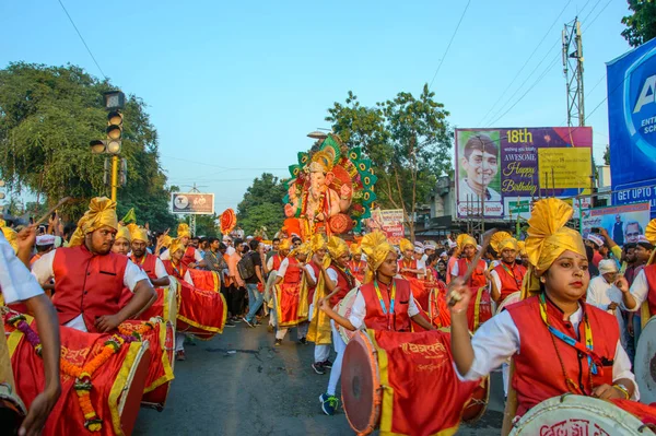 Amravati Maharashtra Hindistan Eylül 2018 Ganesha Festivali Sırasında Bateri Müzik — Stok fotoğraf