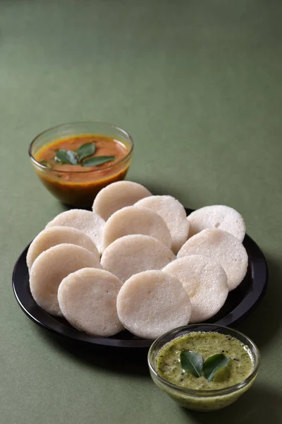 Idli Avec Sambar Chutney Noix Coco Plat Indien Plat Préféré — Photo