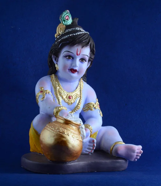 Hindu Deus Krishna em fundo azul — Fotografia de Stock