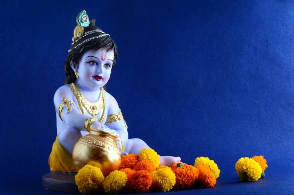 Ινδουιστής Θεός Krishna σε μπλε φόντο — Φωτογραφία Αρχείου