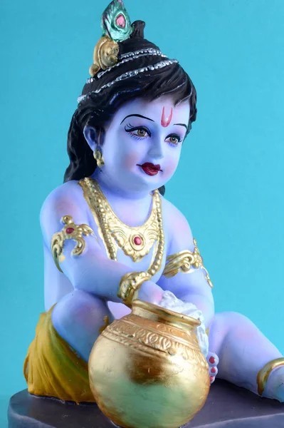 Hindu Deus Krishna em fundo azul — Fotografia de Stock