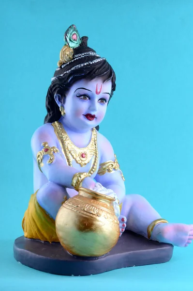 Hindu God Krishna on blue background — Stock Photo, Image