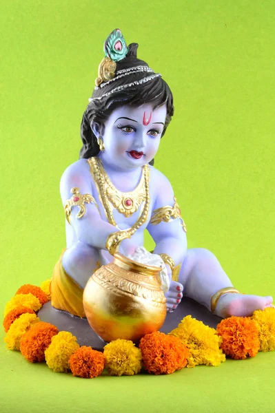Индуистский Бог Кришна на зеленом фоне — стоковое фото