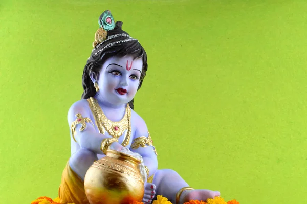 Hindu Deus Krishna em fundo verde — Fotografia de Stock