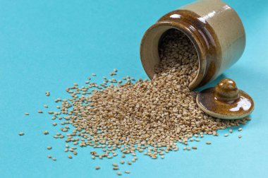 Mavi arkaplanda susam tohumları