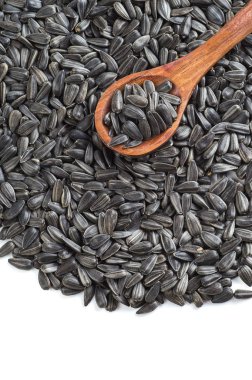 Tahta kaşıkla ayçiçeği tohumları (Helianthus annuus)