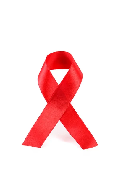 Aids Ευαισθητοποίηση Κόκκινης Κορδέλλας Λευκό Φόντο — Φωτογραφία Αρχείου