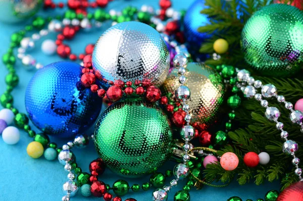 Christmas Decoration: Christmas ball and ornaments with the branch of Christmas tree — Stock Photo, Image