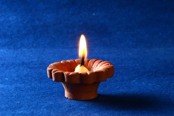 Clay Diya Lampy Během Diwali Celebration Pozdrav Karta Design Indian — Stock fotografie