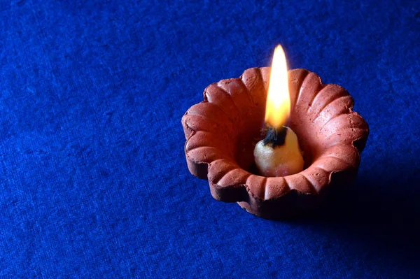 Clay Diya Lampy Během Diwali Celebration Pozdrav Karta Design Indian — Stock fotografie