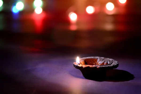Clay Diya Lamps Lit Diwali Celebration Greetings Card Design Indian — Stock Photo, Image