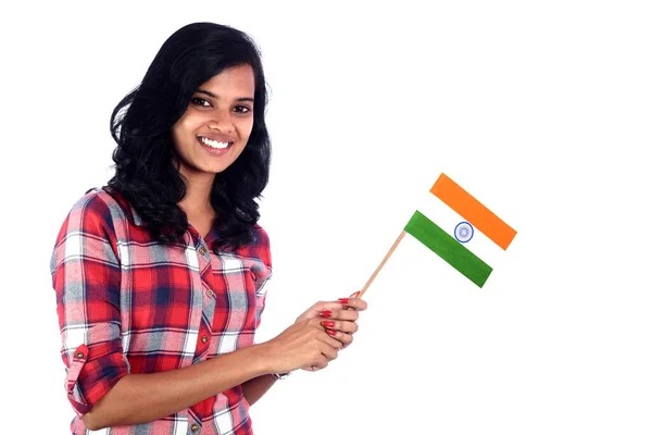 印度国旗或三色旗白色背景的女孩 印度独立日 印度共和国日 — 图库照片