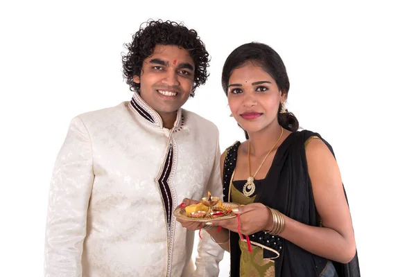 Indian Brother Sister Enjoying Celebrating Raksha Bandhan Festival — Stock Photo, Image