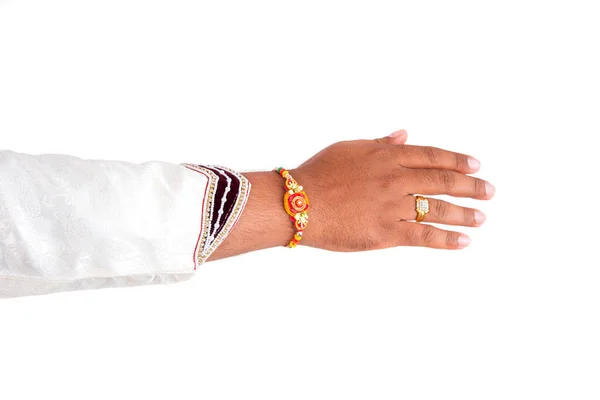 Indian Festival Raksha Bandhan Raakhi Hand Sister Tie Rakhi Symbol — Stock Photo, Image