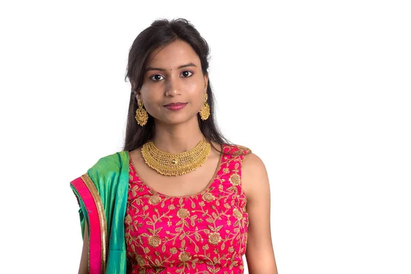 Beautiful Indian Traditional Girl Posing White Background — Stock Photo, Image