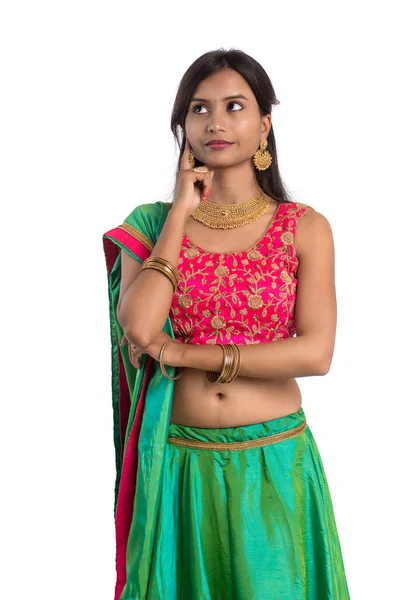 Beautiful Indian Traditional Girl Posing White Background — Stock Photo, Image