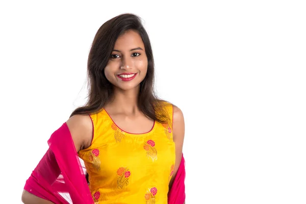 Beautiful Indian Traditional Girl Posing White Background — Stock Photo, Image