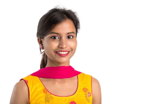 Portrait Beautiful Young Smiling Girl White Background — Stock Photo, Image