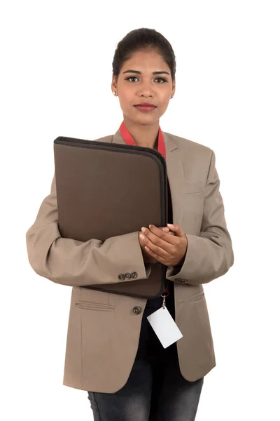 Young Happy Business Woman Holding Folder — Stock Photo, Image