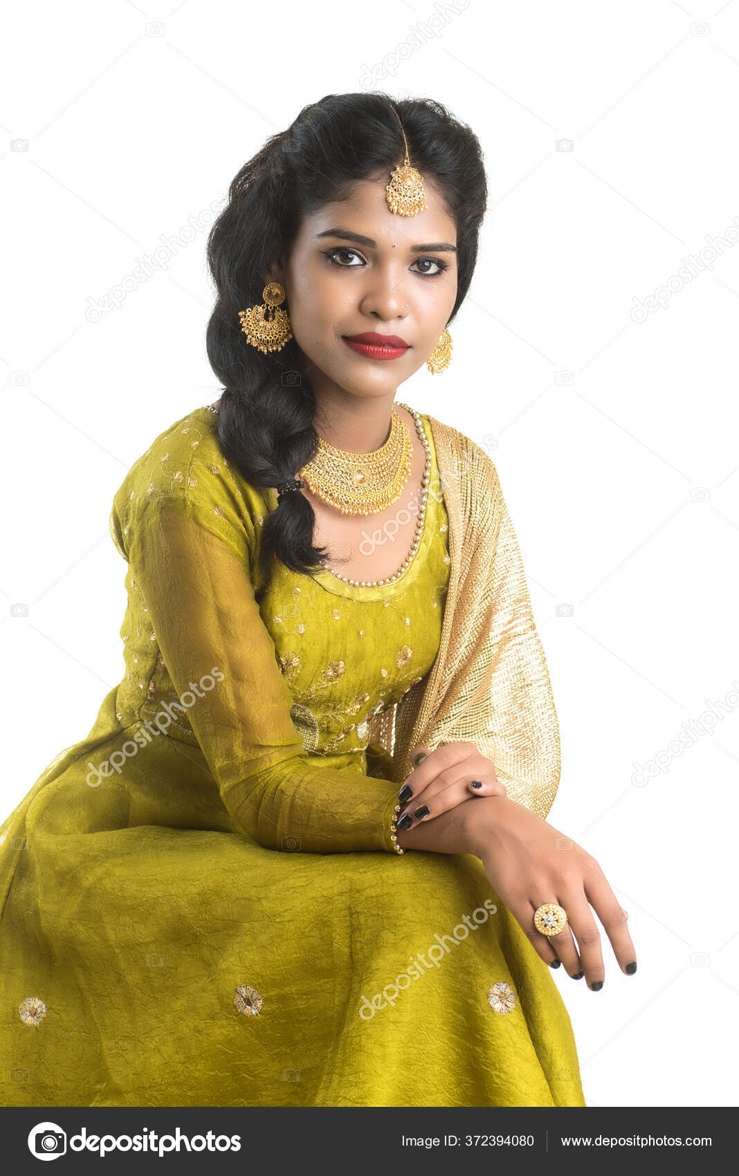Stunning Indian Girl In Traditional Attire Striking A Pose On White  Background Photo And Picture For Free Download - Pngtree