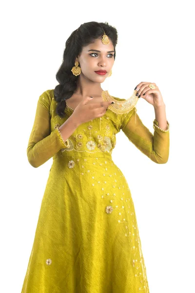 Beautiful Indian Traditional Girl Posing White Background — Stock Photo, Image
