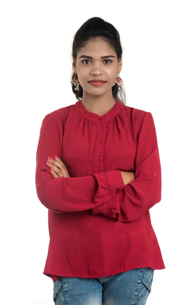 Beautiful Indian Traditional Girl Posing White Background — Stock Photo, Image