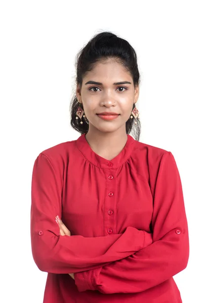 Beautiful Indian Traditional Girl Posing White Background — Stock Photo, Image