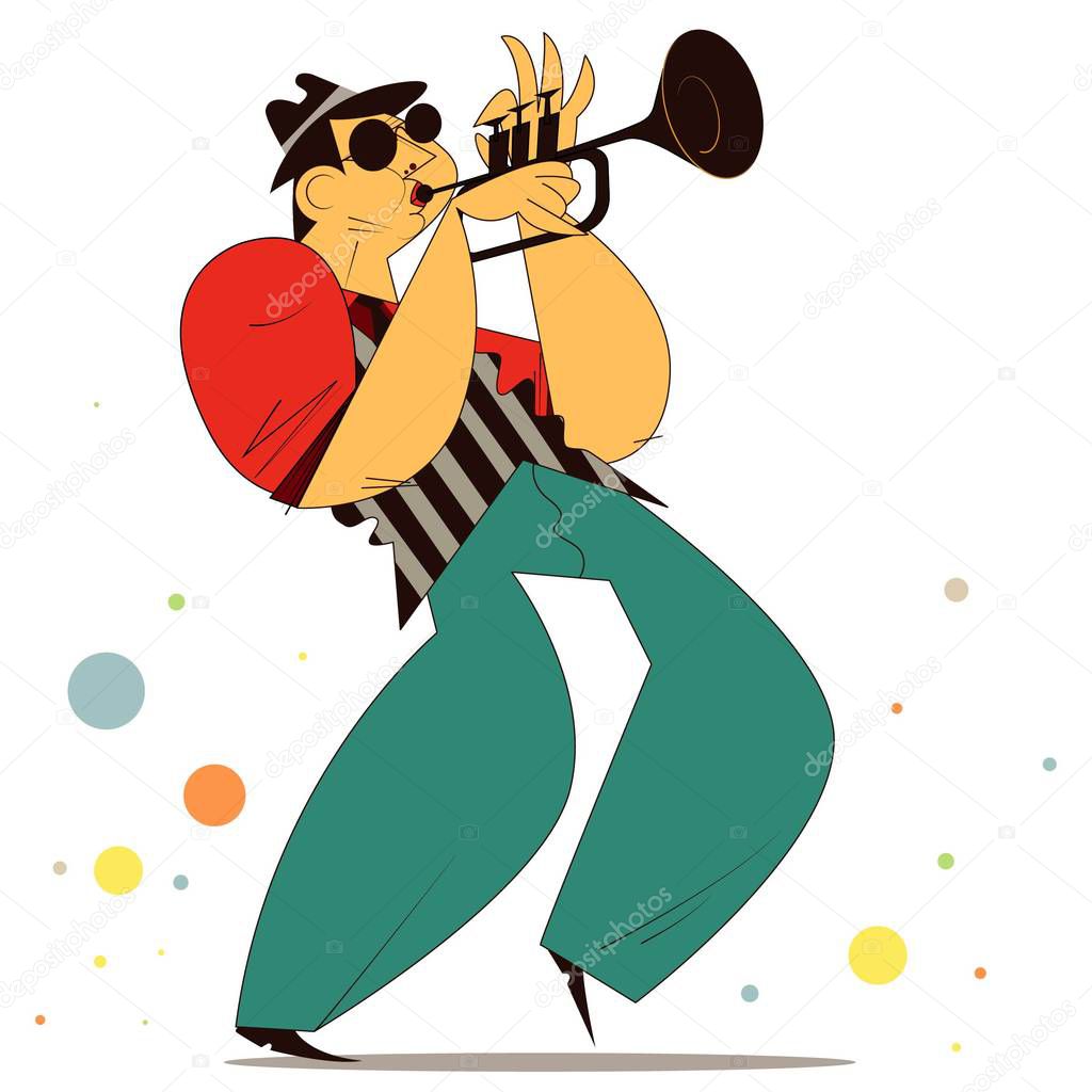  jazz trumpeter, cartoon style.
