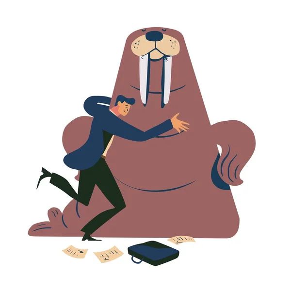 businessman hugging walrus