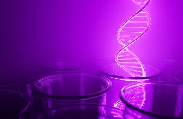 Rendu 3D de l'ADN double hélix dans le tube à essai — Photo