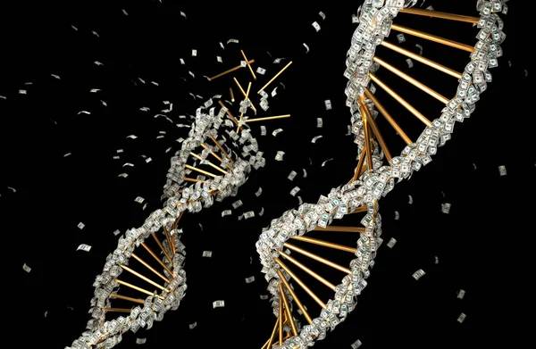 Doları banknot ile kaplı DNA'ın 3D render — Stok fotoğraf