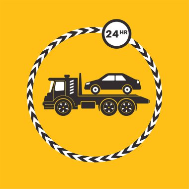 Tow truck icon on yellow background clipart