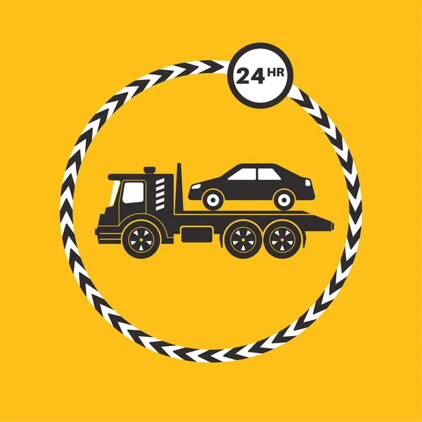 Tow truck icon on yellow background — Stock Vector