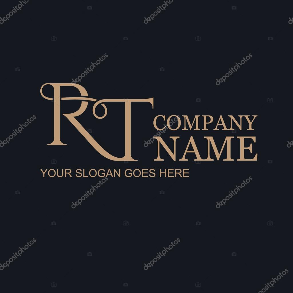 Rt.Monogramm's initials of gold letters against a dark background. Logo of the company. A template for business. Vector illustration.