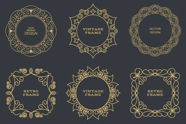 Set of monogram line vintage frames — Stock Vector