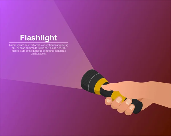 The hand holds the flashlight on — 스톡 벡터