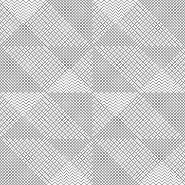 Vektör kusursuz desen. İnce zikzak çizgileriyle kesişen modern stil dokusu düzenli olarak orijinal kiremitli doğrusal ızgarayı tekrarlıyor. Soyut geometrik arkaplan