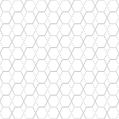 Kusursuz desenli. Düzenli olarak tekrarlayan geometrik şekilleri olan modern stil dokusu, küçük noktalar, noktalı altıgenler, eşkenar dörtgenler, elmaslar. Grafiksel tasarımın vektör ögesi