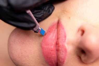 Kaşların tedavisi için estetik prosedürler. Güzellik salonunda mikropatinaj. Profesyonel kozmetoloji. Pigmentin uygulanma süreci