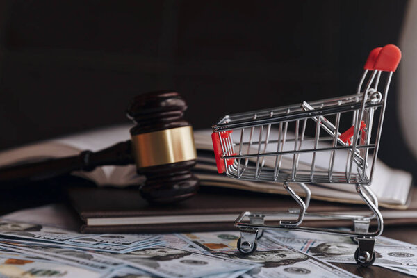 Hammer hammer judge money dollar. financial concept, bribery, corruption. Business, court, law.