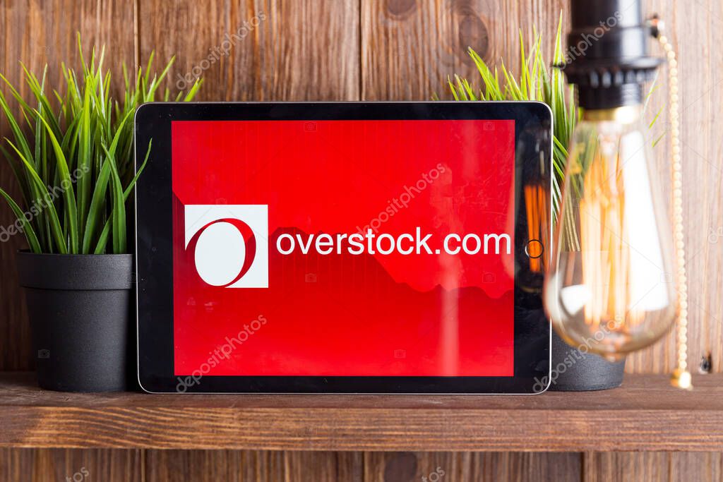 Tula Russia 16.01.20 overstock.com on the tablet computer screen isolated