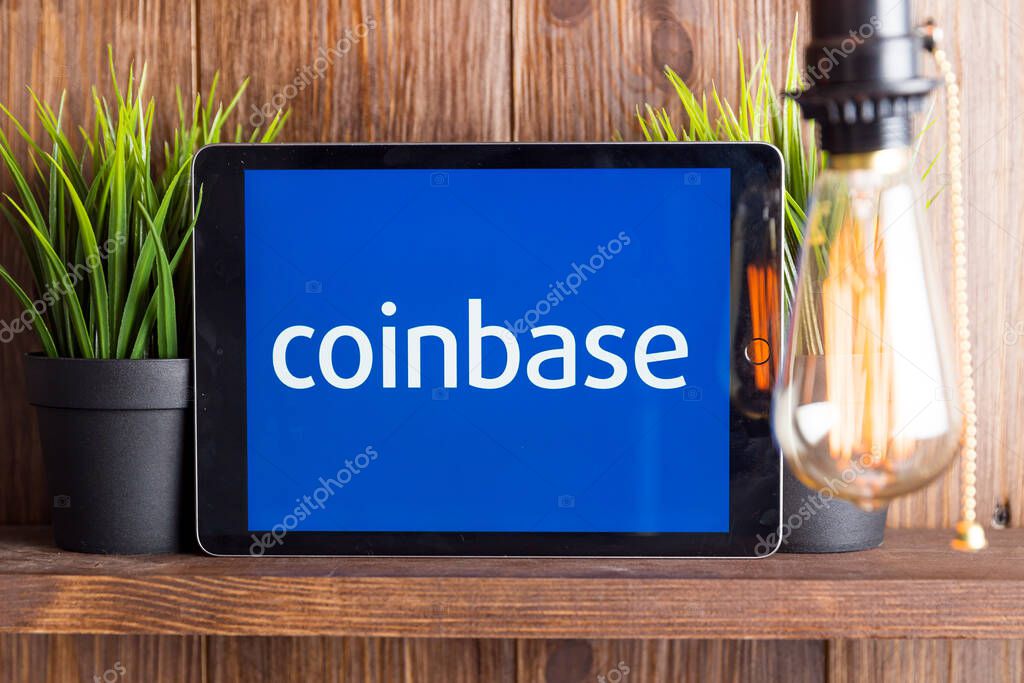 Tula Russia 16.01.20 coinbase on the tablet computer screen isolated