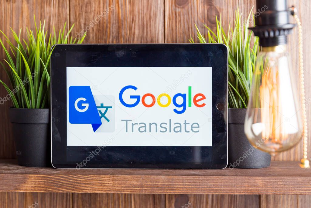 Tula Russia 16.01.20 Google Translate on the tablet computer screen isolated