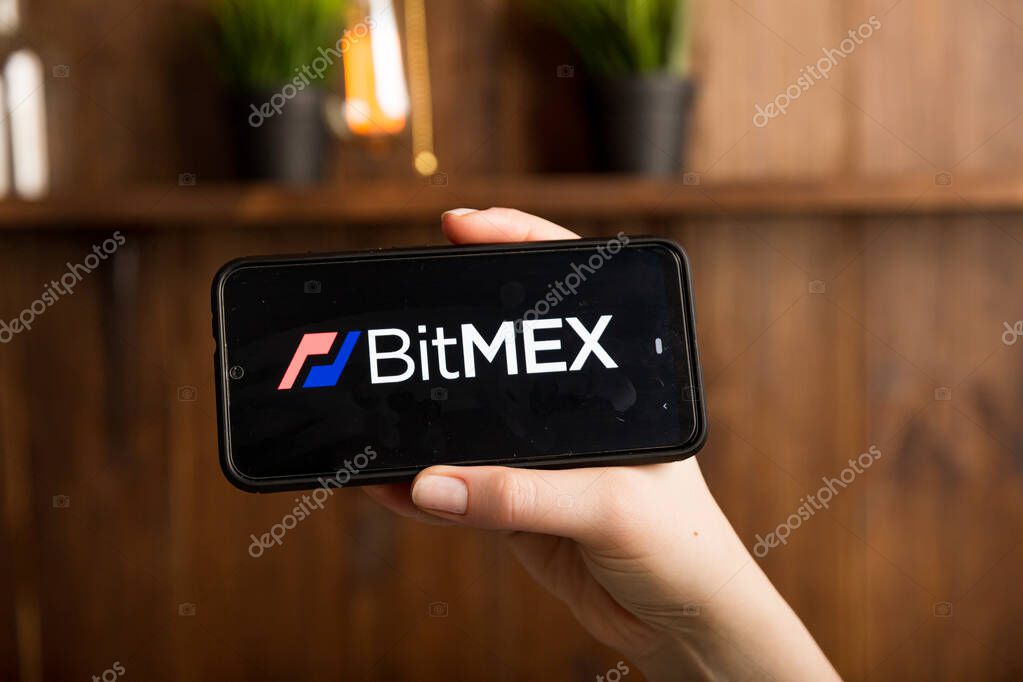 Tula Russia 16.01.20 BitMEX on the phone display isolated