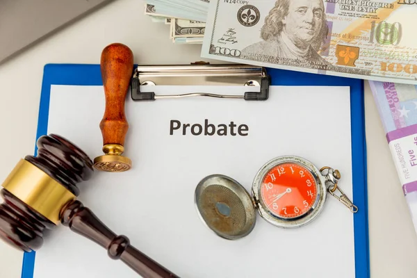 Probate sign, stack of papers and gavel — Stock Photo, Image
