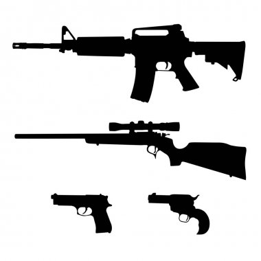 AR-15 tarzı yarı otomatik tüfek, cıvata eylem tüfek ve tabanca siluet vektör