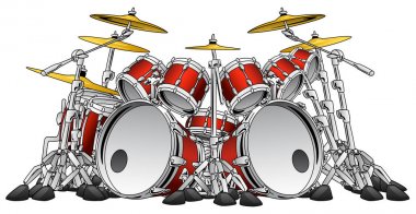 Büyük 10 parça Rock Drum Set Müzik aleti illüstrasyon