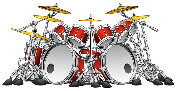Huge 10 Piece Rock Drum Set Musical Instrument Illustration