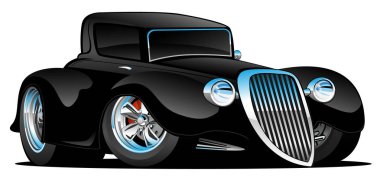Siyah Hot Rod klasik Coupe özel araba Karikatür vektör çizim 